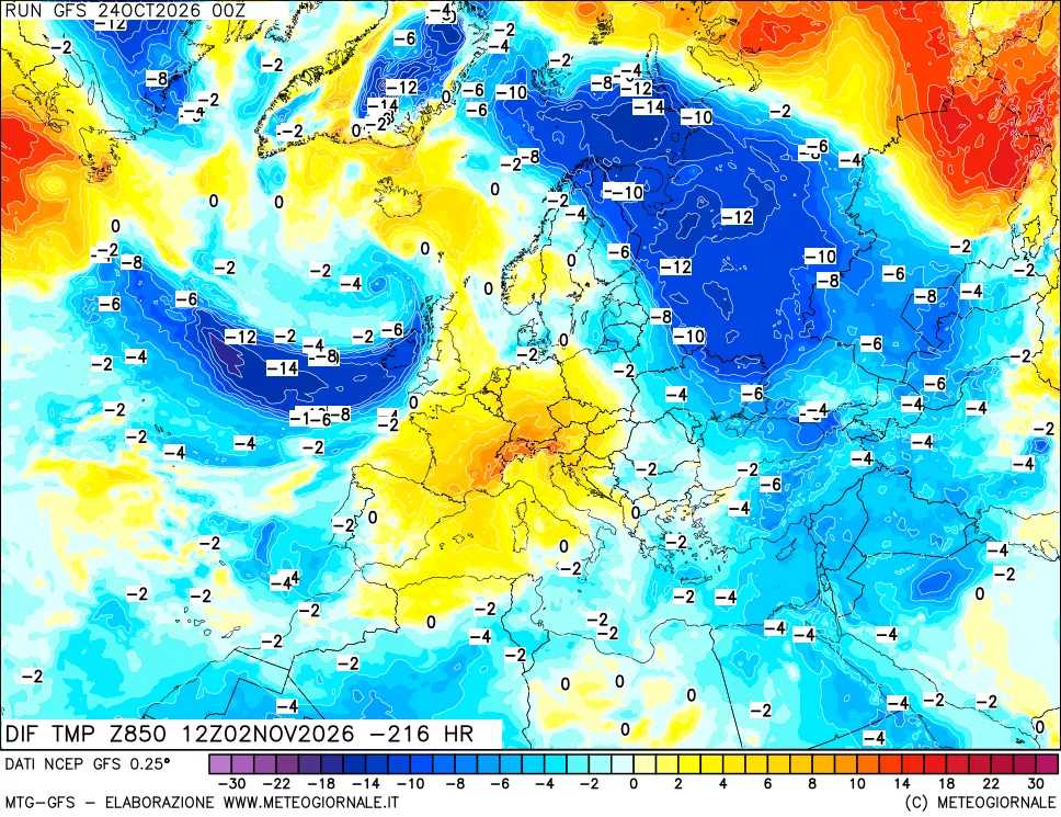 mappa 850 hPA Dif. Temp - Init