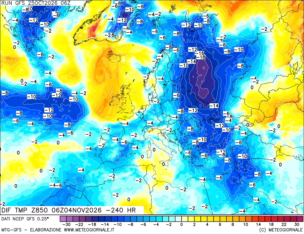 mappa 850 hPA Dif. Temp - Init