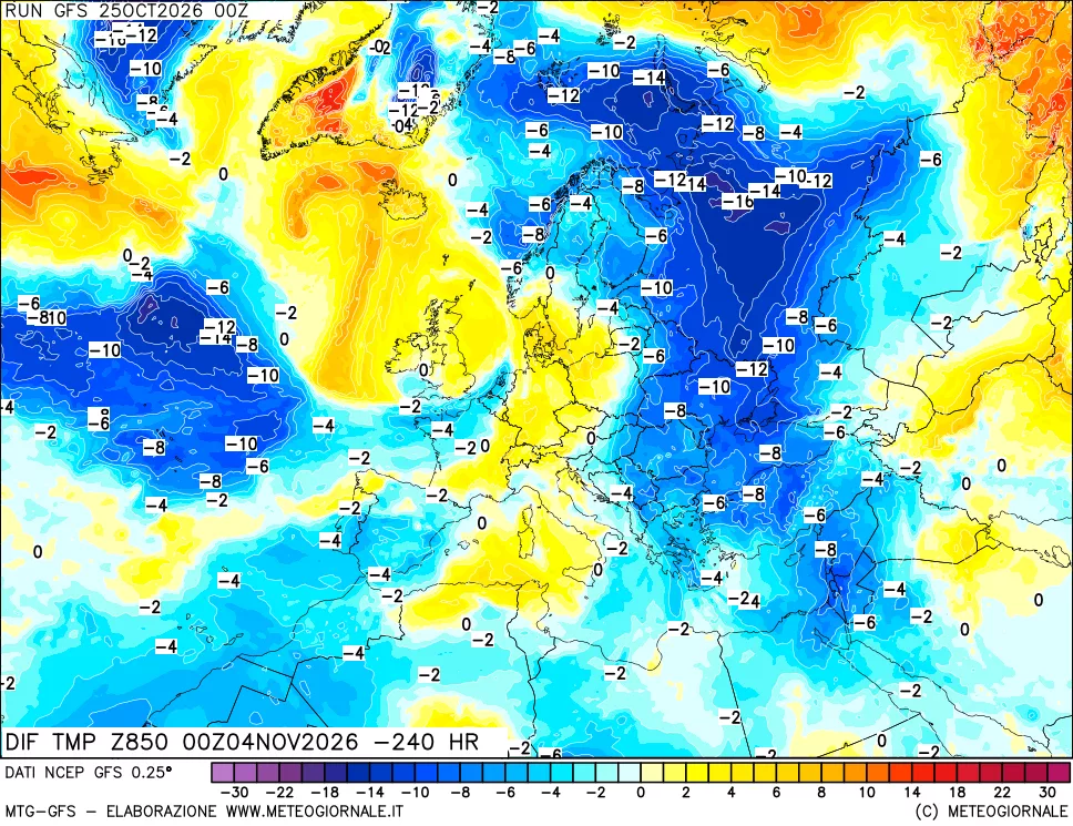 mappa 850 hPA Dif. Temp - Init