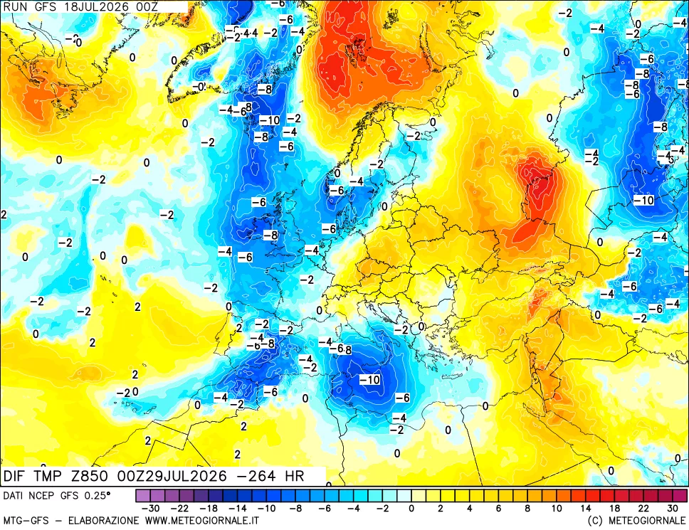 mappa 850 hPA Dif. Temp - Init