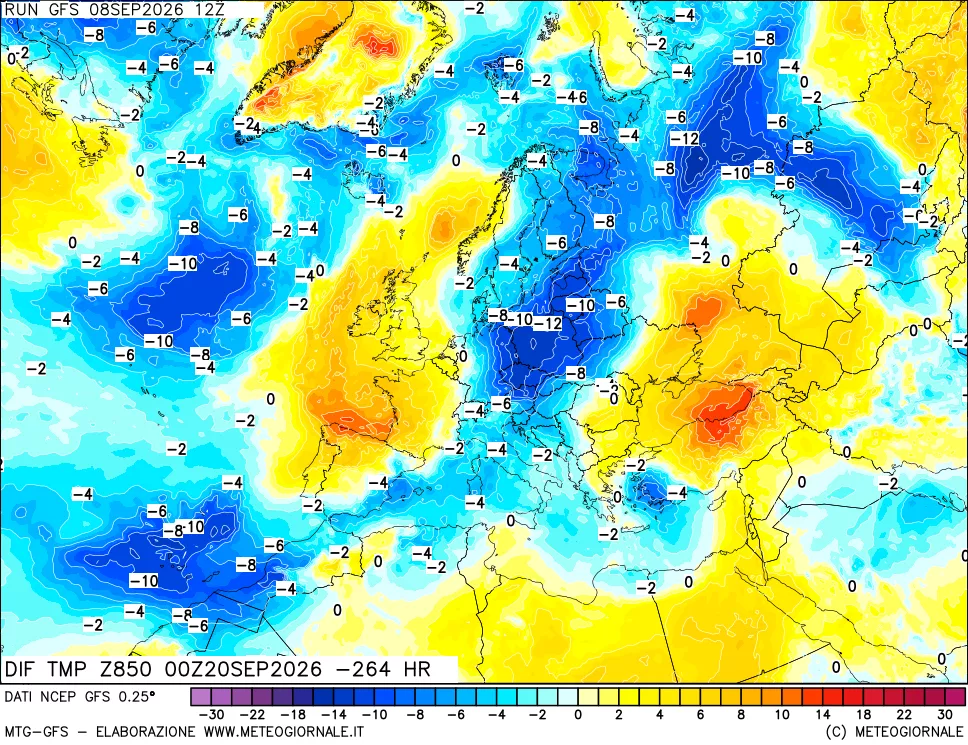 mappa 850 hPA Dif. Temp - Init