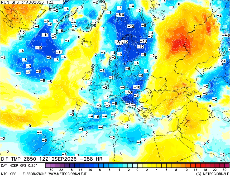 mappa 850 hPA Dif. Temp - Init
