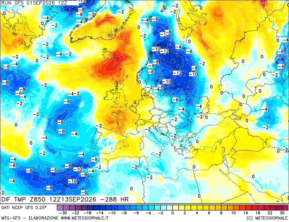 mappa 850 hPA Dif. Temp - Init