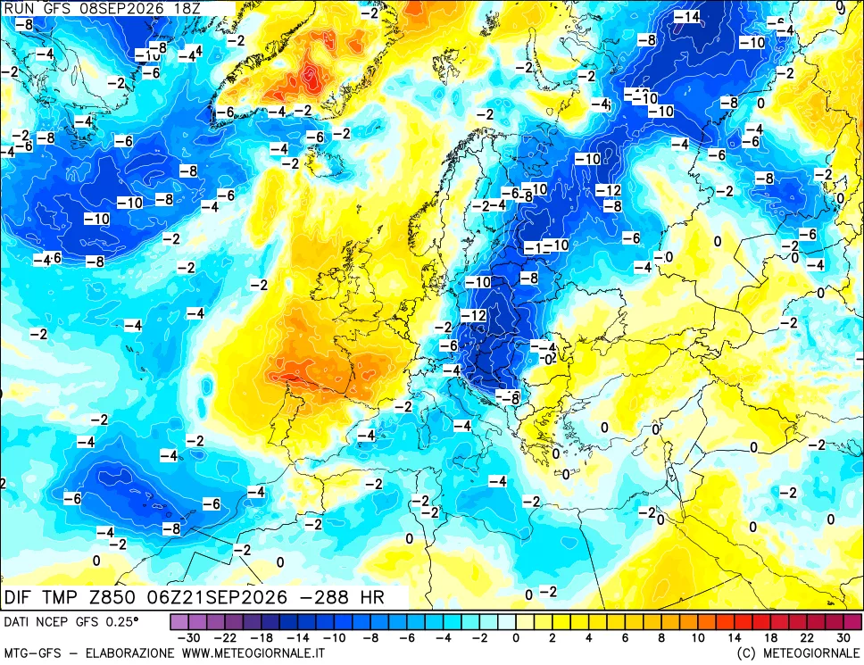 mappa 850 hPA Dif. Temp - Init
