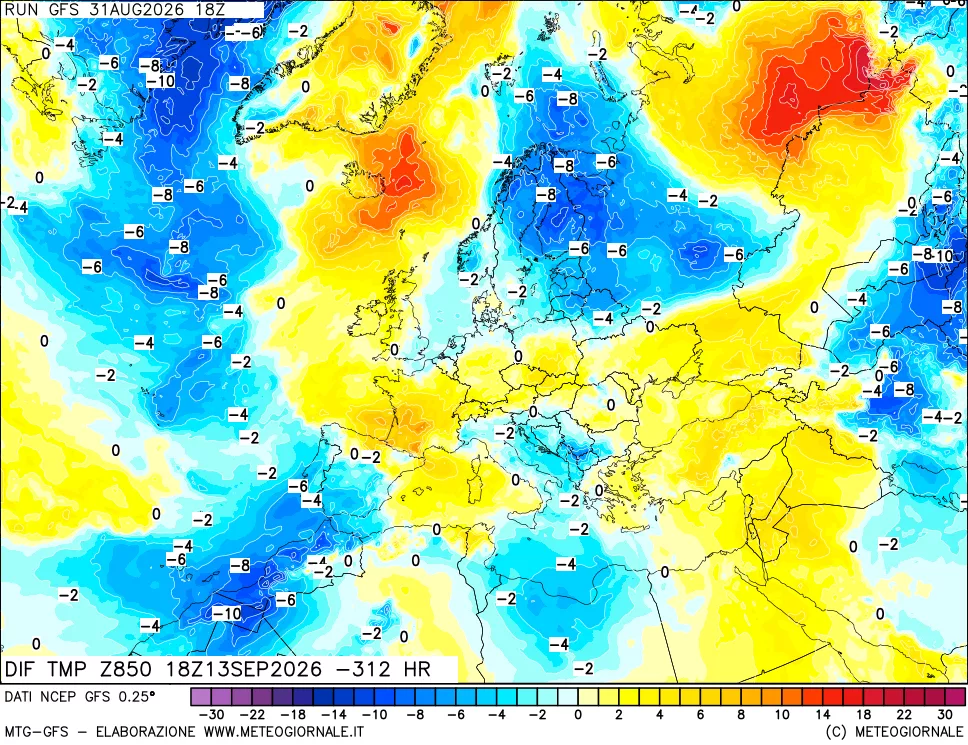 mappa 850 hPA Dif. Temp - Init