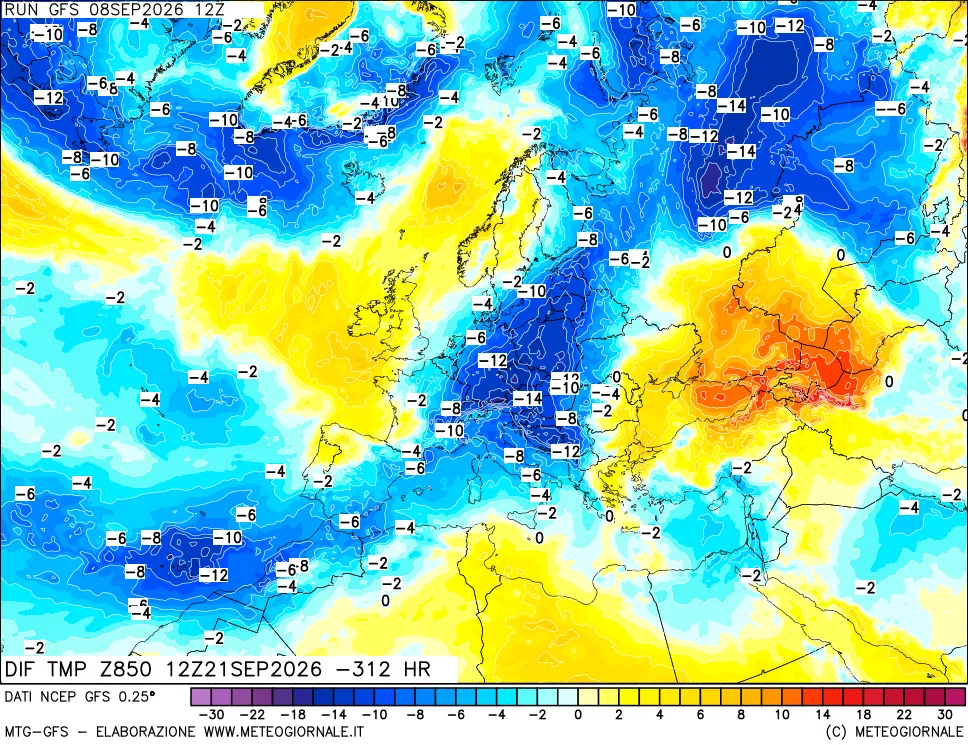 mappa 850 hPA Dif. Temp - Init