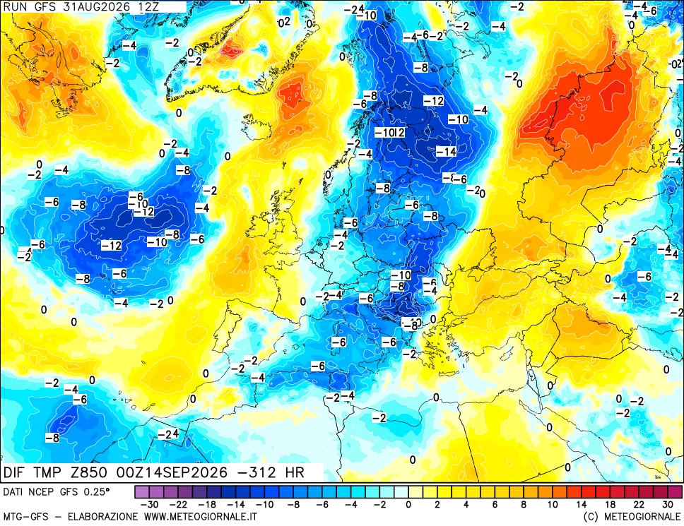 mappa 850 hPA Dif. Temp - Init