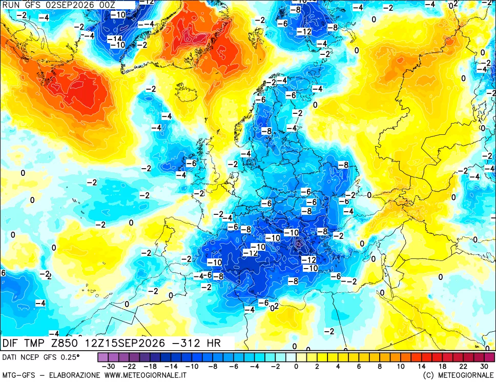 mappa 850 hPA Dif. Temp - Init