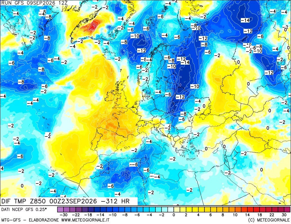 mappa 850 hPA Dif. Temp - Init