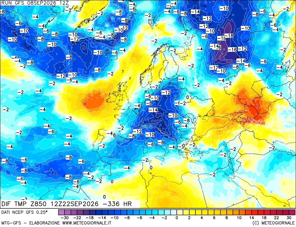 mappa 850 hPA Dif. Temp - Init