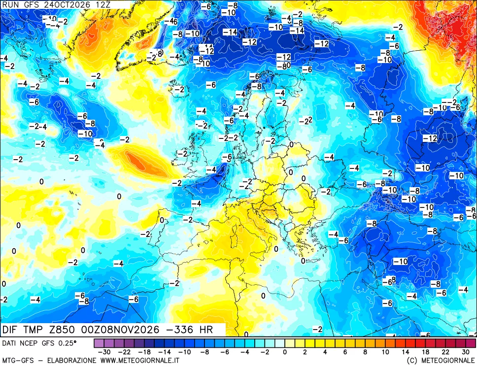 mappa 850 hPA Dif. Temp - Init
