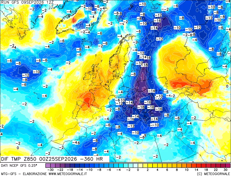 mappa 850 hPA Dif. Temp - Init