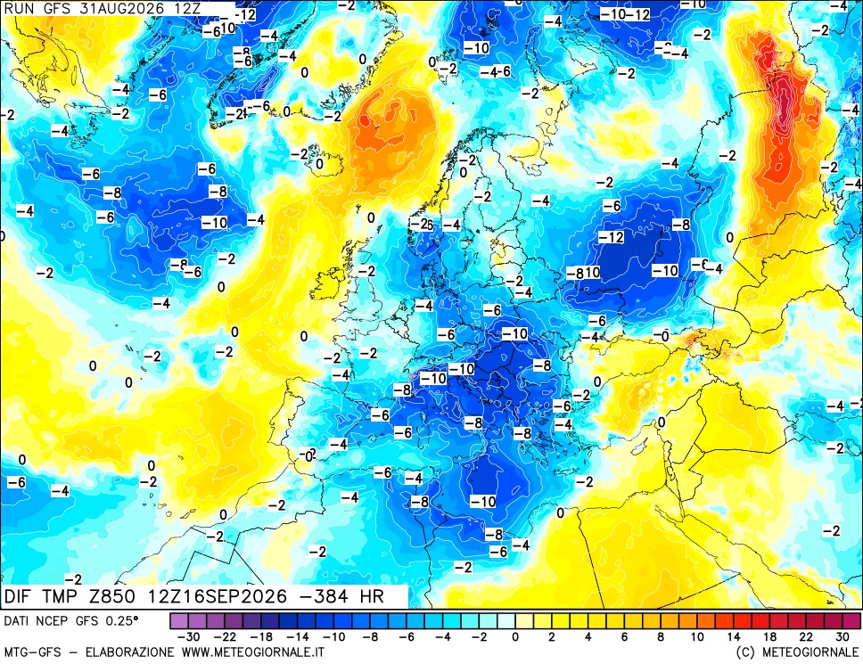 mappa 850 hPA Dif. Temp - Init