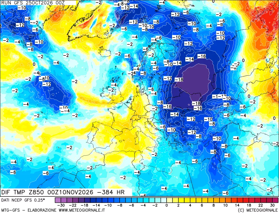 mappa 850 hPA Dif. Temp - Init