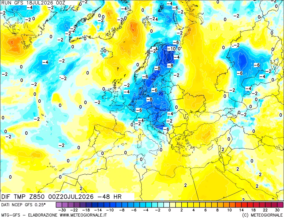 mappa 850 hPA Dif. Temp - Init
