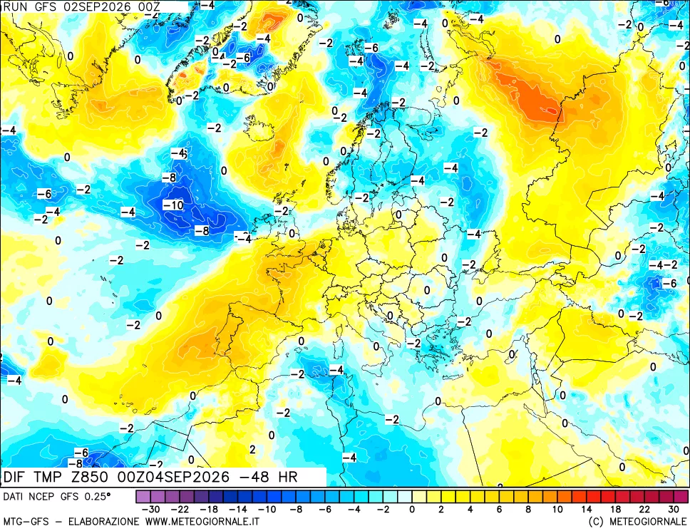 mappa 850 hPA Dif. Temp - Init