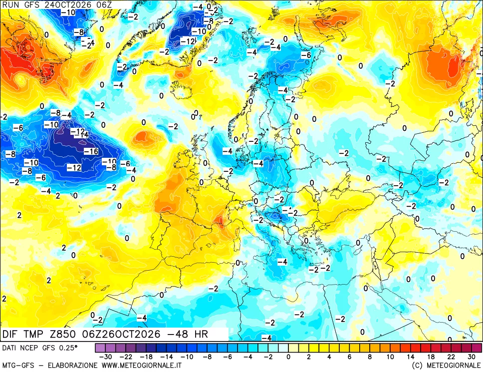 mappa 850 hPA Dif. Temp - Init