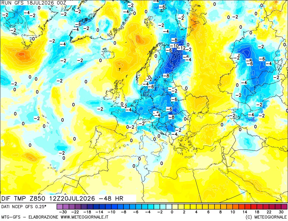 mappa 850 hPA Dif. Temp - Init