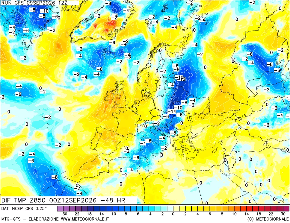 mappa 850 hPA Dif. Temp - Init