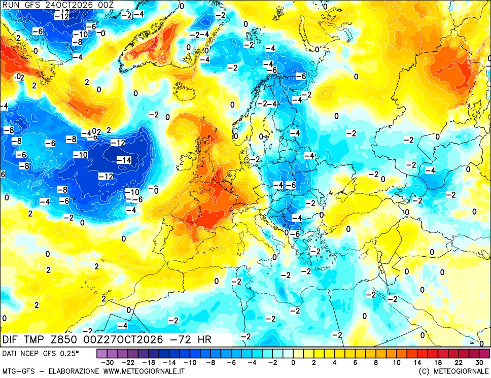 mappa 850 hPA Dif. Temp - Init