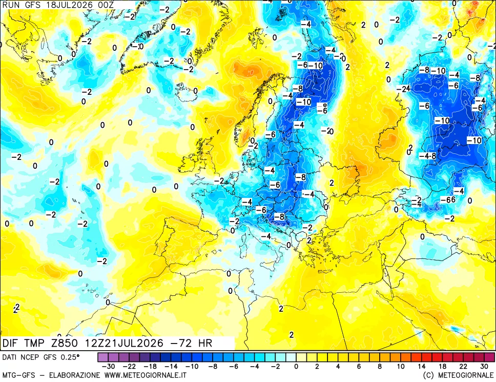 mappa 850 hPA Dif. Temp - Init