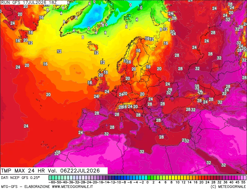 mappa Temperatura massima 24 ore