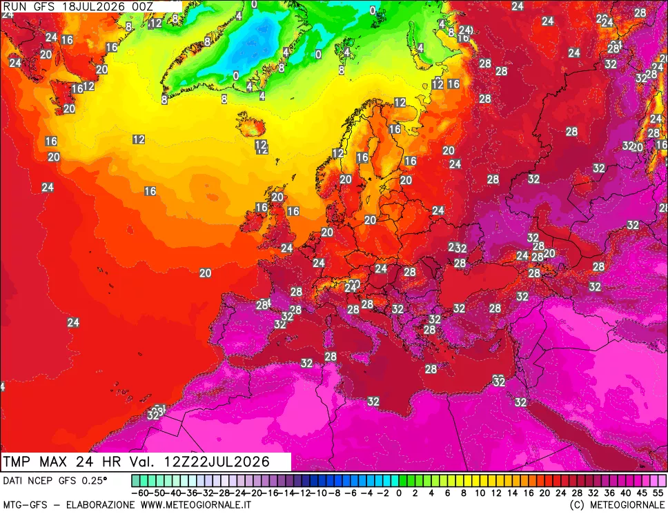 mappa Temperatura massima 24 ore