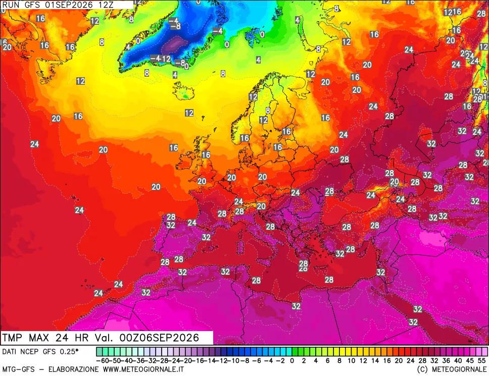 mappa Temperatura massima 24 ore