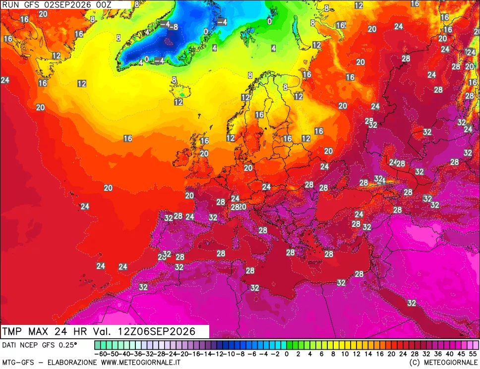 mappa Temperatura massima 24 ore