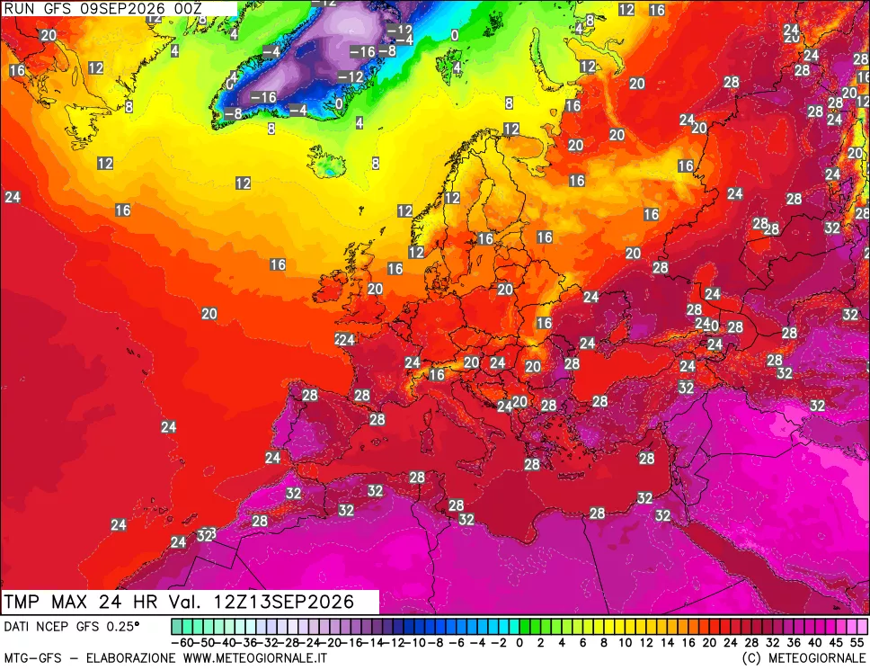 mappa Temperatura massima 24 ore