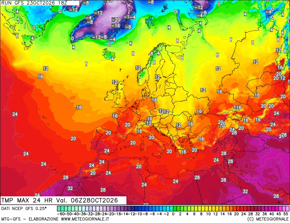 mappa Temperatura massima 24 ore