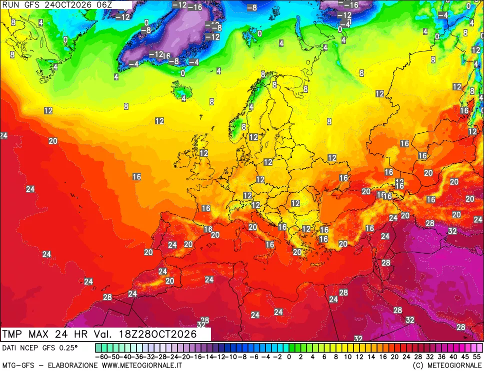 mappa Temperatura massima 24 ore