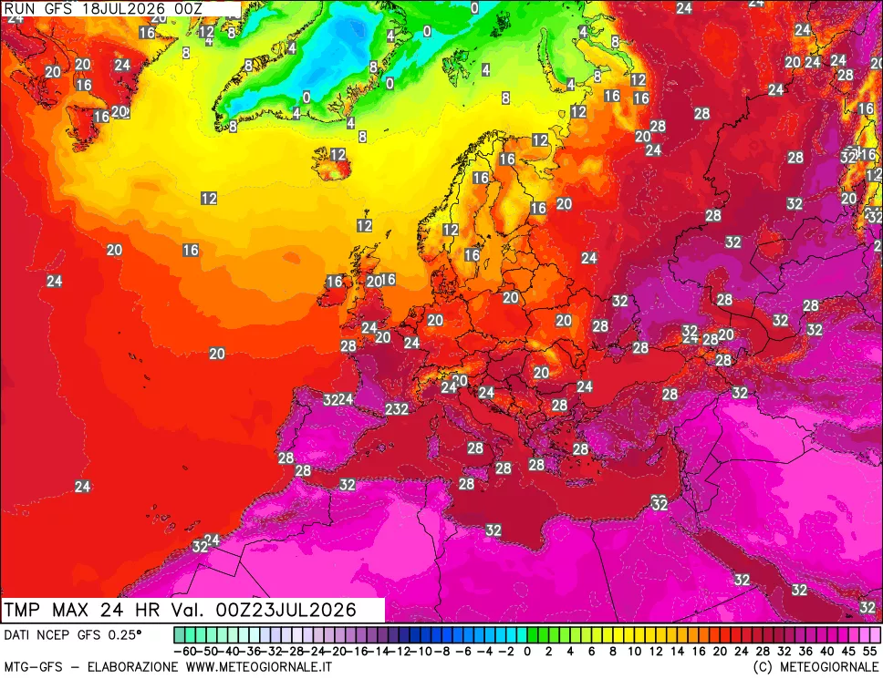 mappa Temperatura massima 24 ore