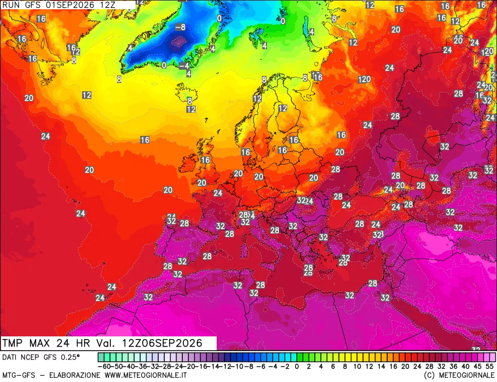 mappa Temperatura massima 24 ore