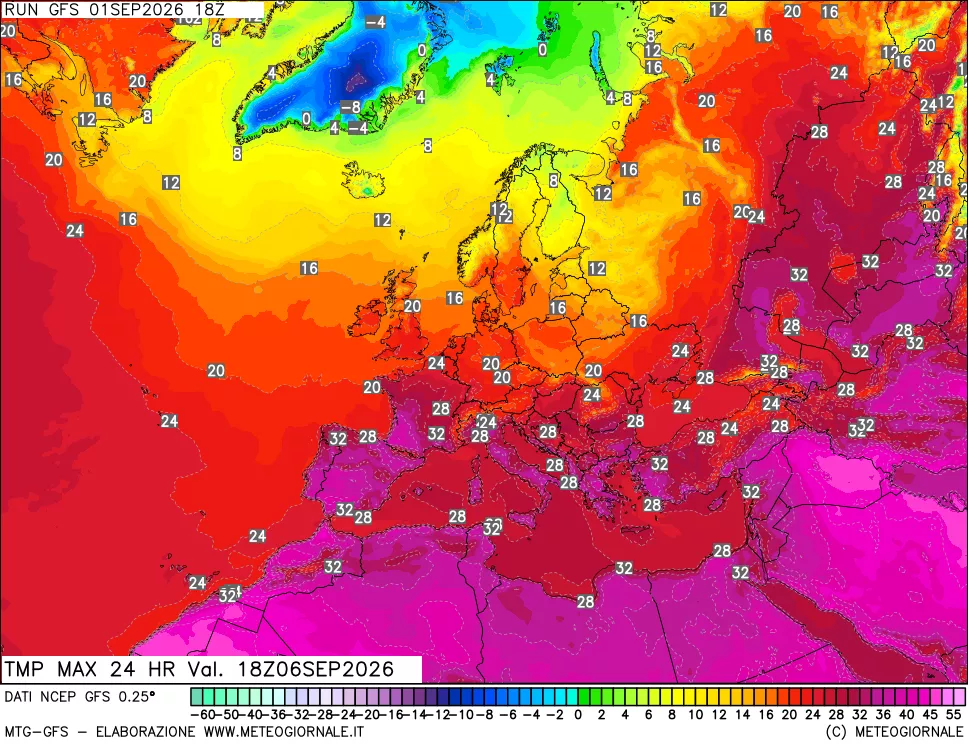 mappa Temperatura massima 24 ore