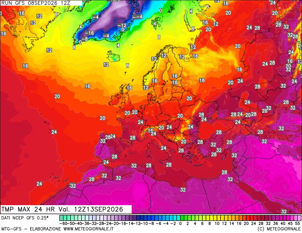 mappa Temperatura massima 24 ore