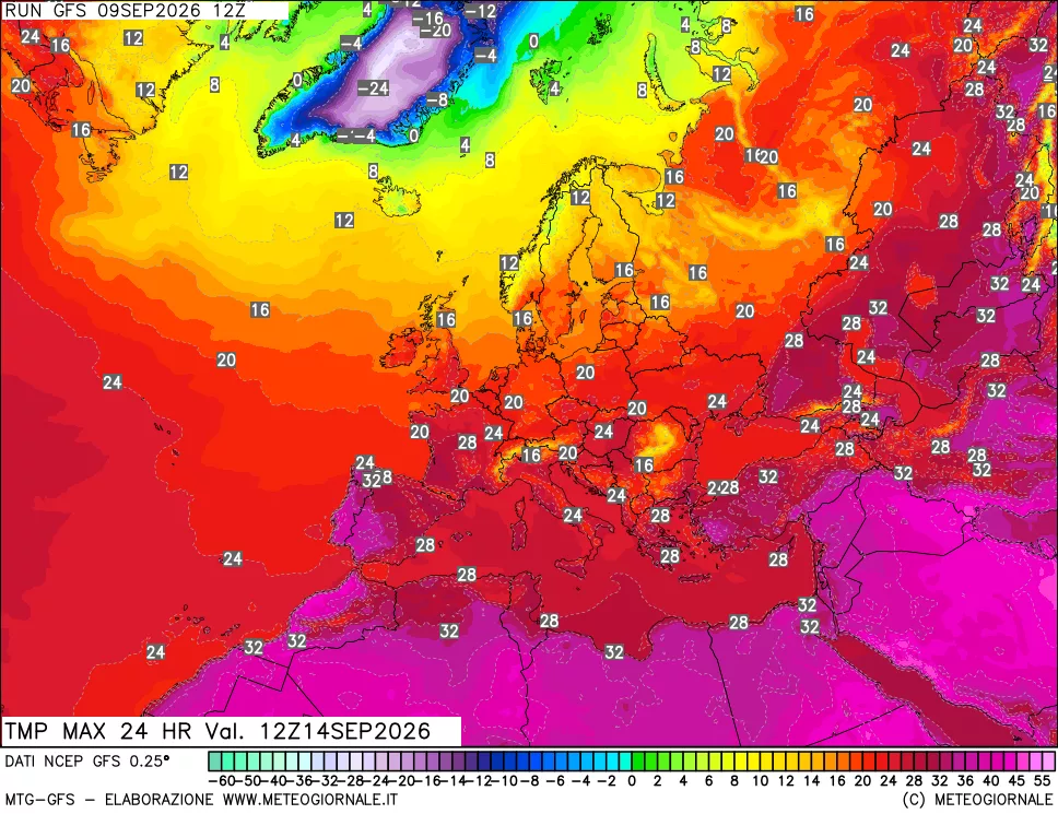 mappa Temperatura massima 24 ore