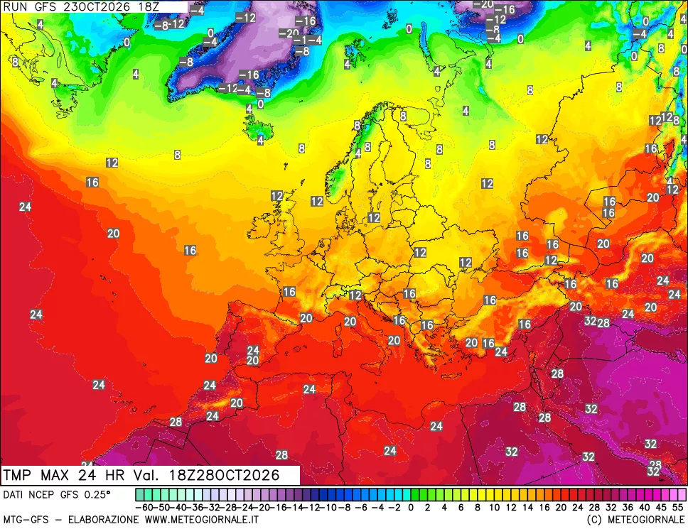 mappa Temperatura massima 24 ore