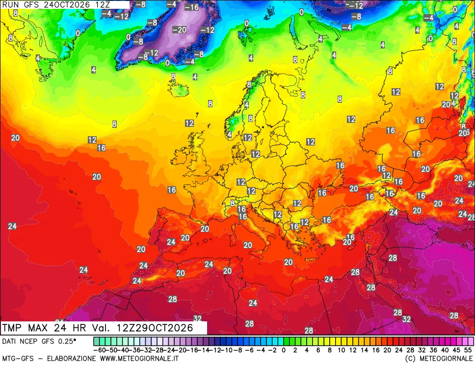 mappa Temperatura massima 24 ore