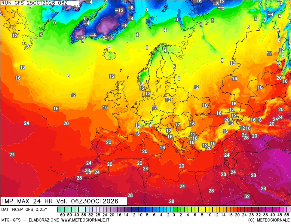 mappa Temperatura massima 24 ore