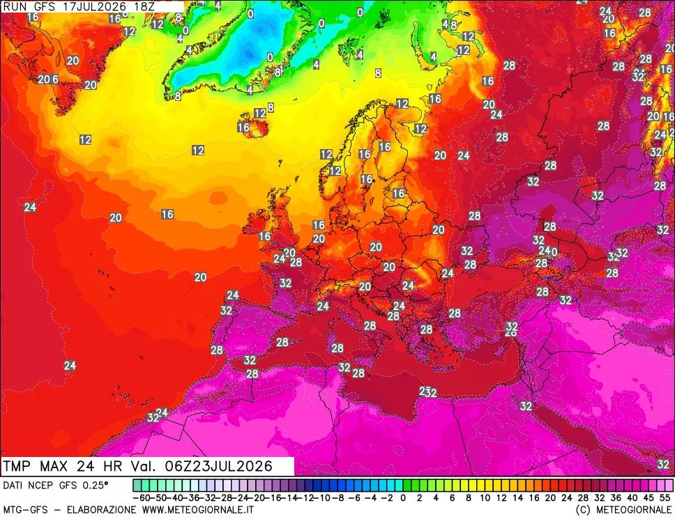 mappa Temperatura massima 24 ore