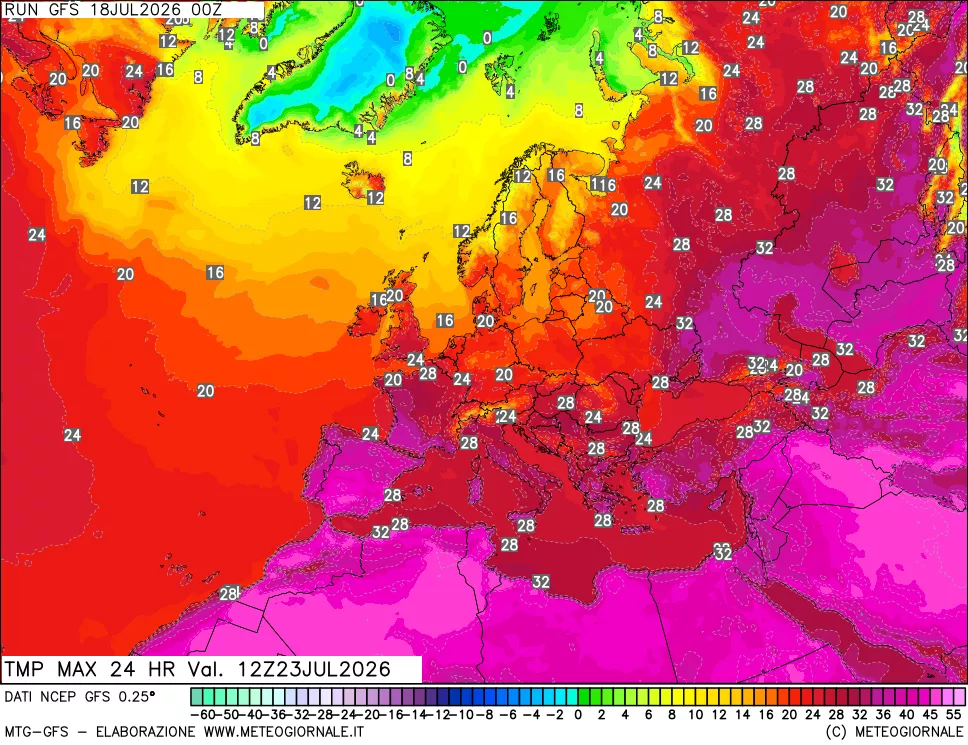 mappa Temperatura massima 24 ore