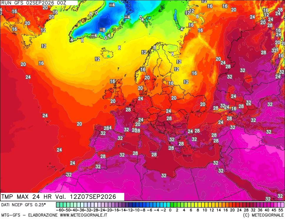 mappa Temperatura massima 24 ore
