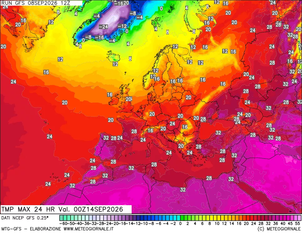 mappa Temperatura massima 24 ore