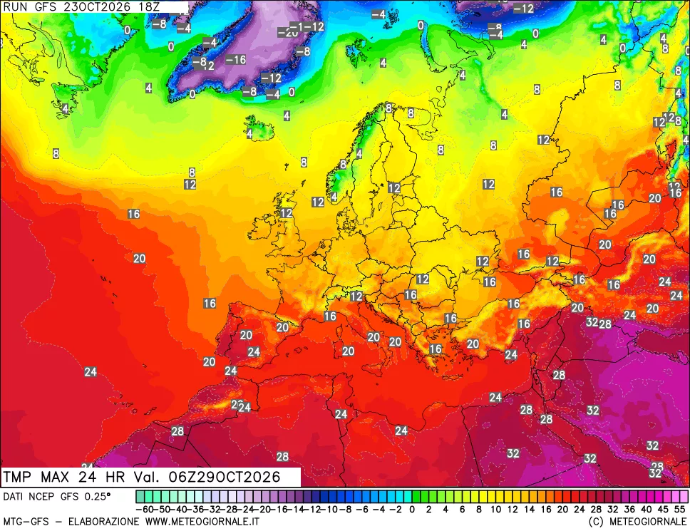 mappa Temperatura massima 24 ore
