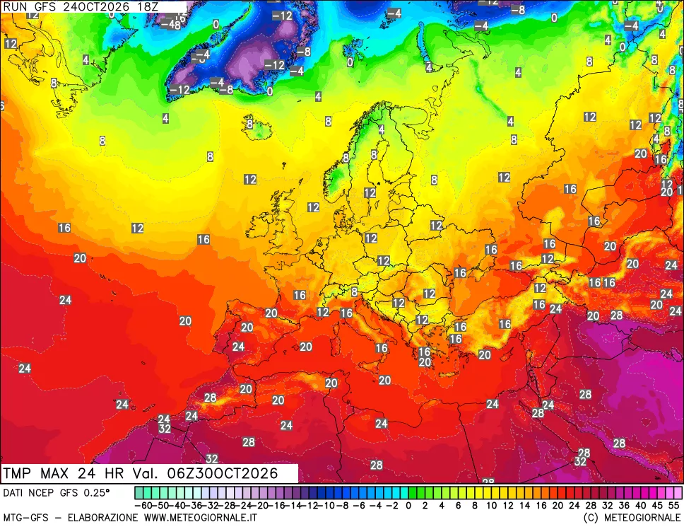 mappa Temperatura massima 24 ore