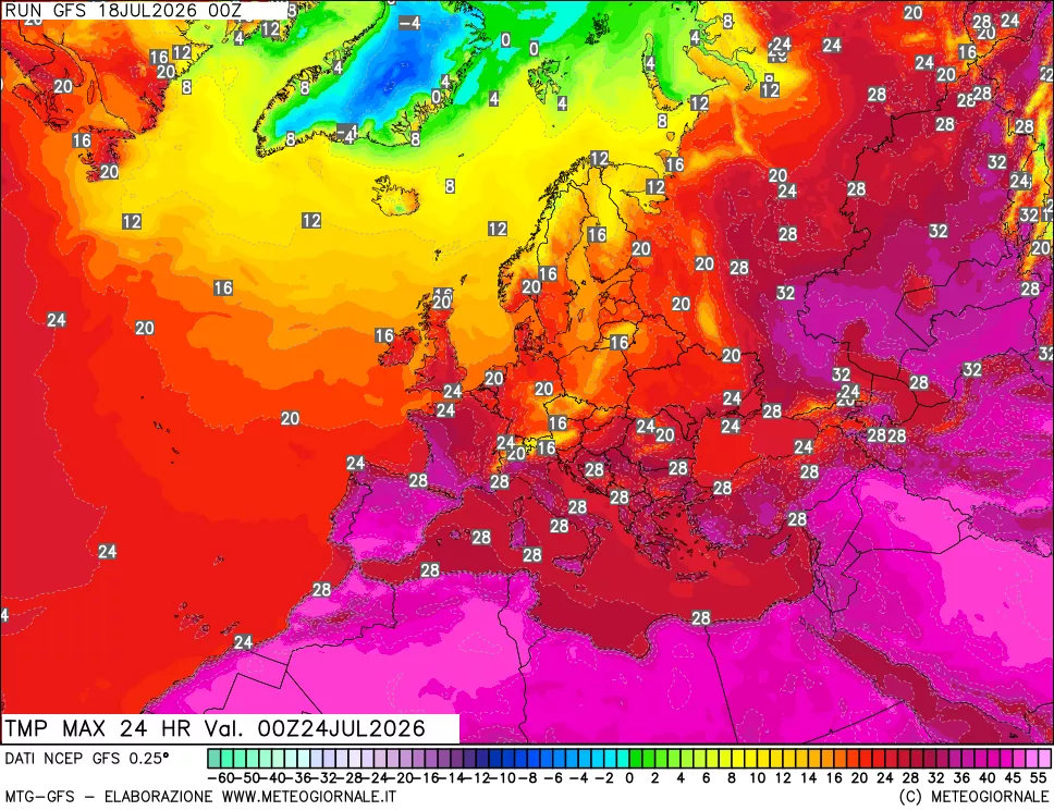 mappa Temperatura massima 24 ore
