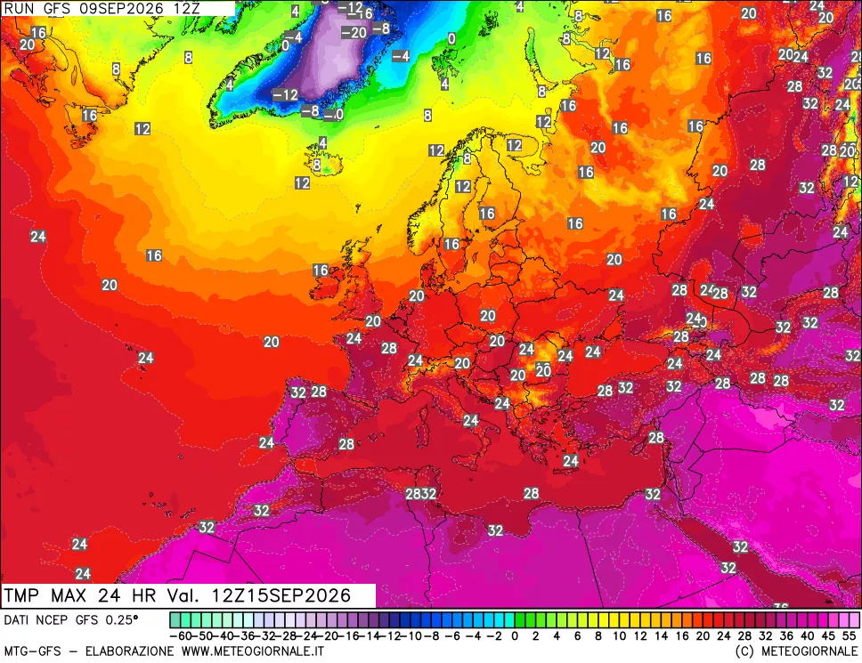 mappa Temperatura massima 24 ore
