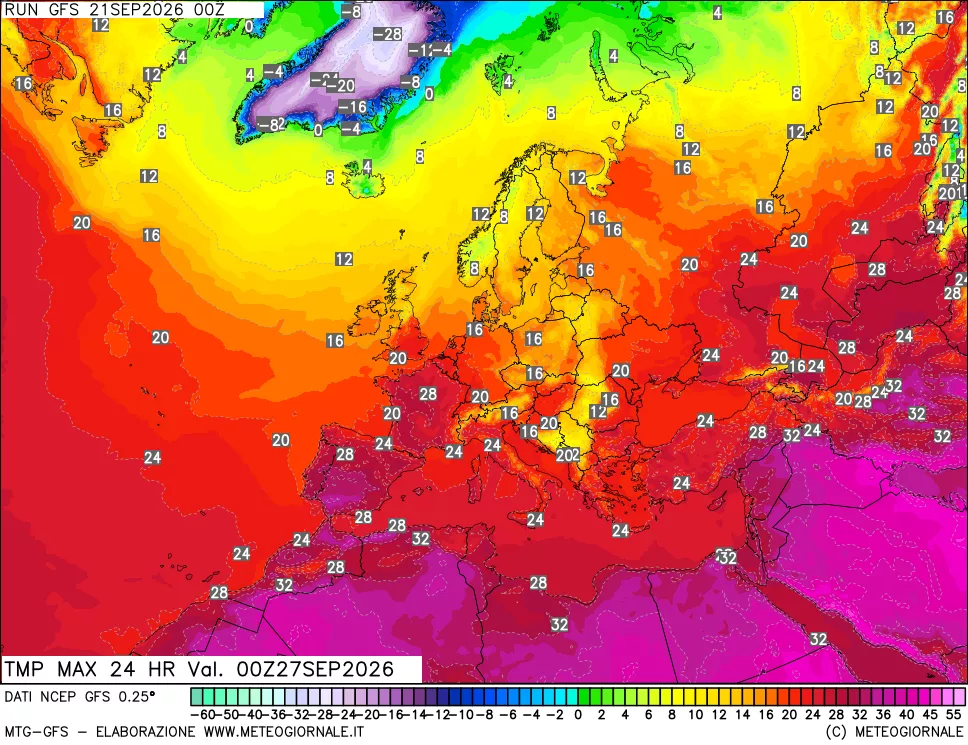 mappa Temperatura massima 24 ore