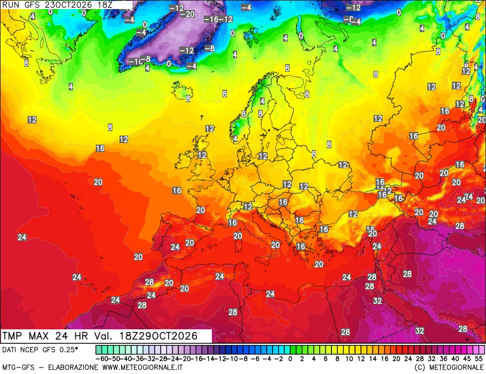 mappa Temperatura massima 24 ore